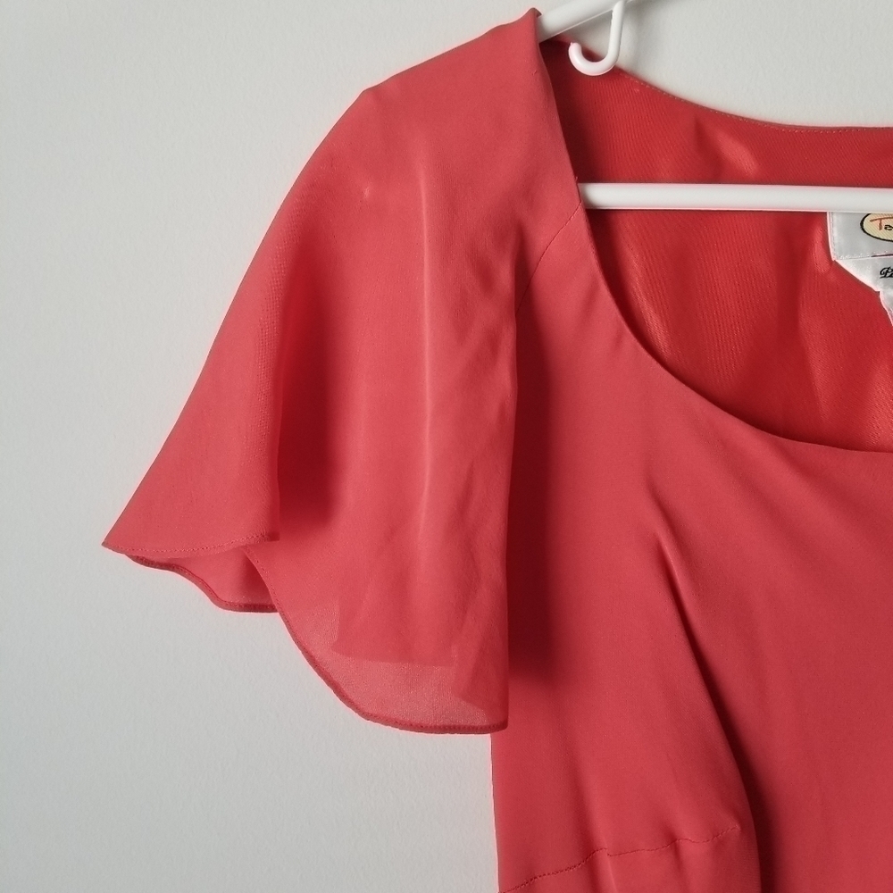 Talbots Pure Silk Coral Maxi Dress Asymmetrical Ruffle Hem Size 8 - Picture 12 of 13